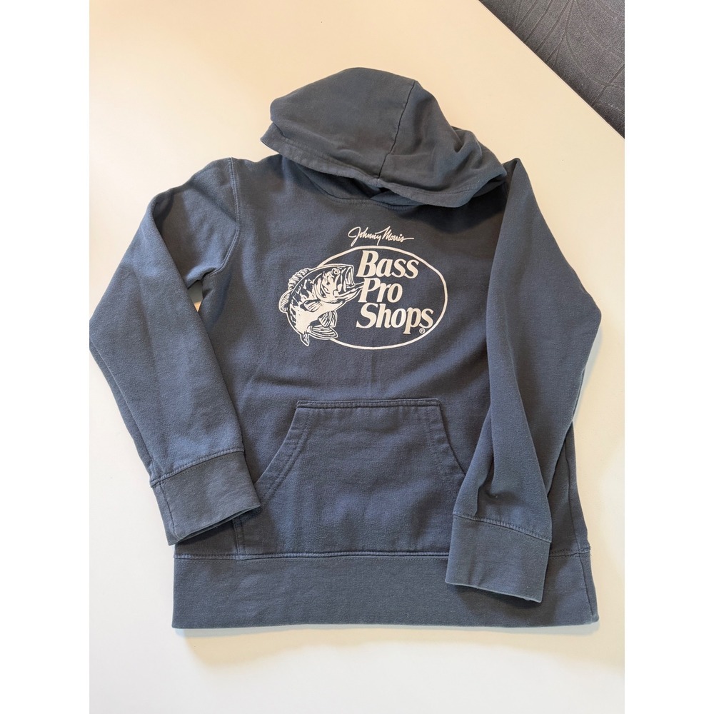 Bass Pro Shops Kids Large Charcoal Gray Johnny Morris Graphic Pullover Hoodie